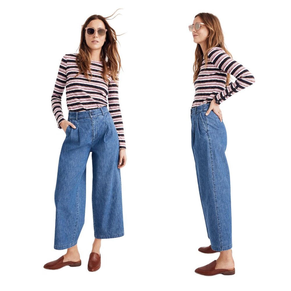 Madewell Pleated Wide Leg Jeans Size 0 High Rise Medium Wash